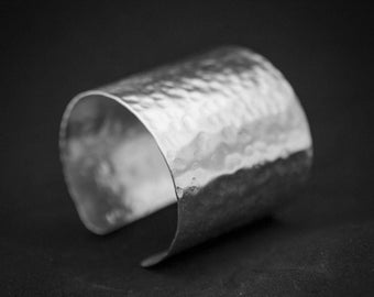Silver Greek Hammered handmade Wide Cuff Bracelet Wirst Bangle Summer Jewelry
