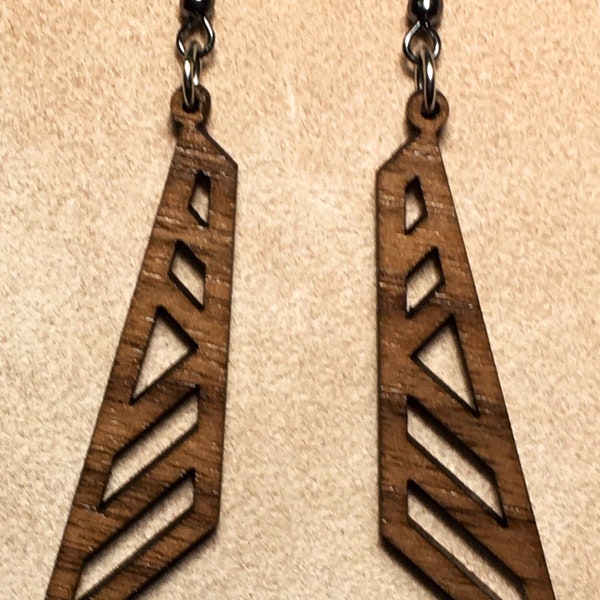 Walnut Geometrical Earrings. Sock Monkey Dyes & Gifts