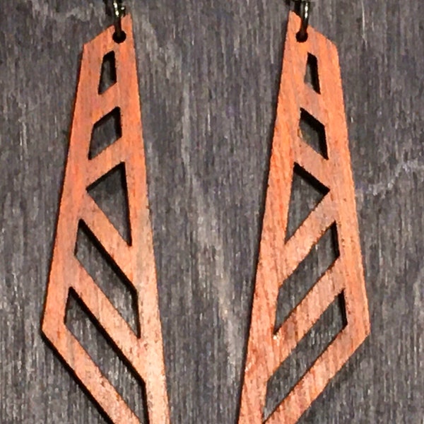 Geometrical Earrings. Choose Between Bloodwood and Cherry. Sock Monkey Dyes & Gifts