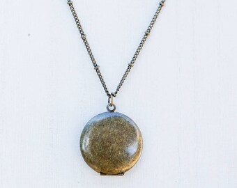 Long Locket Necklace, Bronze Locket, Vintage Locket, Rustic Locket, Antiqued Locket Necklace, Men's Locket, Round Photo Locket Necklace