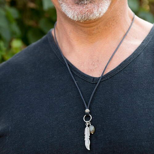 Men's Feather Necklace Vegan Jewelry 