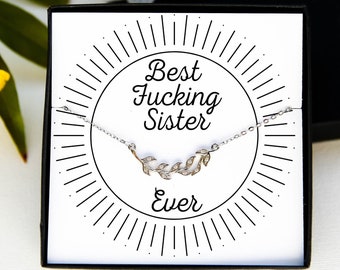 best fucking sister necklace silver leaf necklace big sister gift little sister necklace long distance sister funny birthday gift sibling