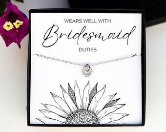 Bridesmaid Necklace Wedding Party Gift Bridal Necklace Bridal Party Thank You Gift Silver Diamond Circle Necklace Flower Girl Necklace Bride