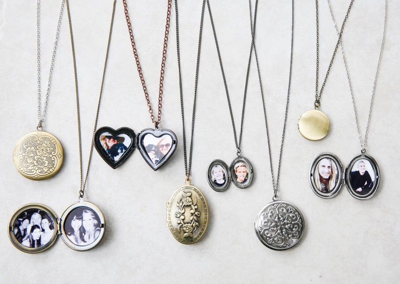 Locket Necklace WITH Photos, Gift for mom, Floral Locket, Gift for Girlfriend, Memorial Gift, Silver, Heart, Oval Locket 