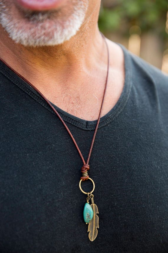 Men's Necklace Turquoise Antique Brass 
