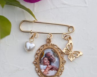 Custom Photo Bouquet Lapel Picture Brooch Safety Pin Memorial and Wedding Jewelry Graduation Gown