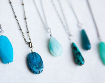 Long Stone Necklace, Create Your Boho Look Quartz Turquoise Howlite Natural Stone Necklace