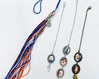 Memorial Photo Grad Tassel Charm, Personalized Commencement Gift, Custom Graduation Cap Gown Jewelry