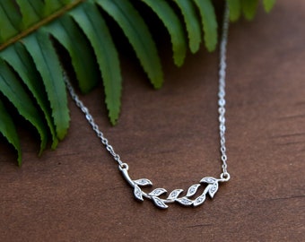 silver leaf necklace cubic zirconia necklace wedding necklace bridesmaid jewelry best friend necklace silver floral necklace graduation gift