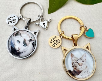 Benutzerdefinierte Katze Foto Schlüsselbund, Haustier Erinnerung Charme, Kitty Ohren Schlüsselanhänger, Katze Person Geschenk