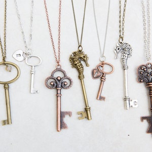 Key Necklace, Large key, Skeleton Key Necklace, Silver Brass Copper Antique Vintage Key Necklace, Long Layering Key Necklace