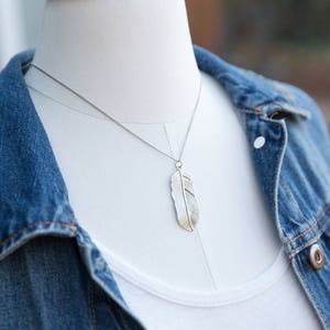 Silver Feather Necklace, Feather Necklace, Boho Necklace, Layering Necklace, Feather Pendant, Large Feather, Pendant Feather, Feather Etsy