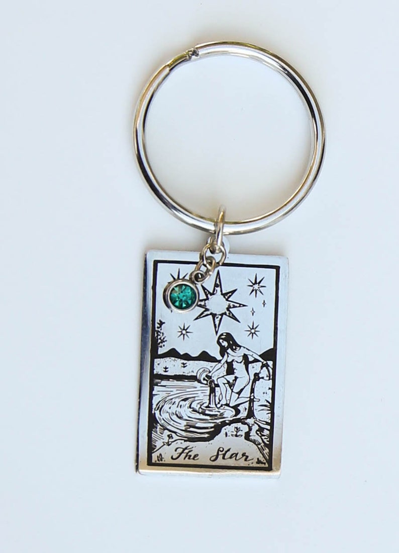 Tarot sleutelhanger, geboortesteen geschenk, grote arcana, sleutelhanger geschenk, tarot kaart cadeau, witchie gift, mystieke gift, birthstone sleutelhanger afbeelding 4