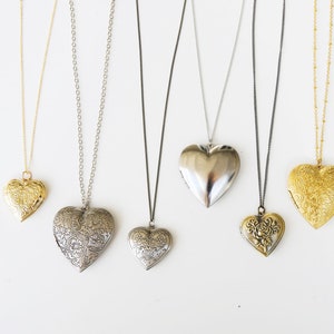 Heart Locket, Daughter Necklace, Silver Gold Antique Brass Locket, Large Heart Locket, Small Heart Locket, Gift for Mother&#39;s Day, Memorial