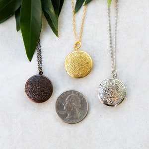 Tiny Locket Round Floral Embossed Photo Necklace Silver - Etsy