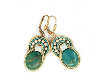 Soutache earrings with jasper // green earrings