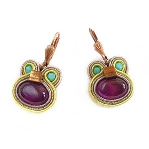 Soutache earrings with amethyst// amethyst earrings/ clipons