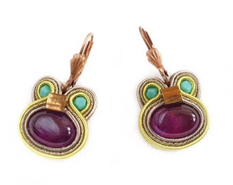 Soutache earrings with amethyst// amethyst earrings/ clipons