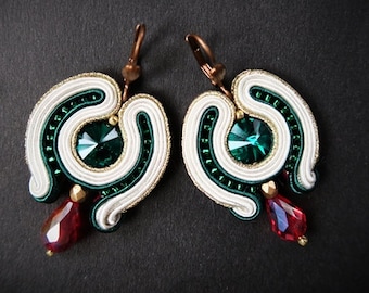 Soutache earrings glass drop/ clipons earrings