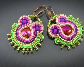 Boucles d’oreilles Soutache avec Swarovski, soutache orecchini