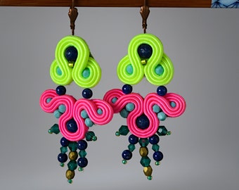 Pendientes soutache de neón/ pendientes multicolores