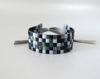 Bracciale di perline grigio // bracciale largo // bracciale loop