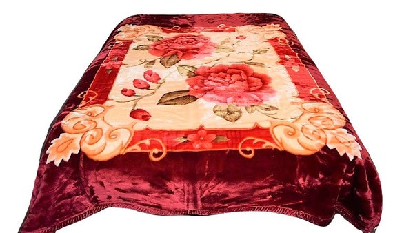 ☀️NEW 5 POUNDS SUPER SOFT QUEEN KOREAN MINK BLANKET Plush Floral Flowers Red