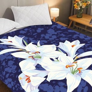 Buy 3 get 4th Free! NEW! 11 POUNDS! Super Soft Korean Style Mink HEAVY Weight Queen Blanket Floral Blue White