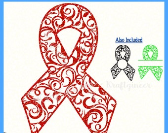 Breast Cancer SVG awareness svg awareness Ribbon SVG swirly Split Monogram svg DXF cut file for Cricut Silhouette Scan N Cut Commercial Use