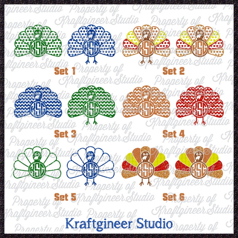 Monogram Turkey Patterns Monogram Turkeys SVG cut file for Cricut Silhouette Scan N Cut Commercial Use image 1