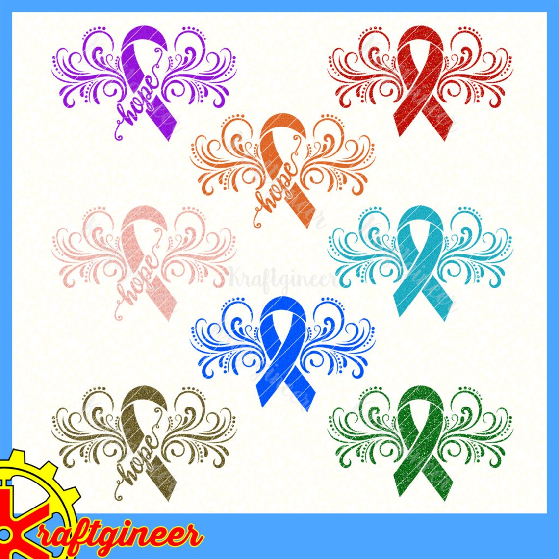 Hope Ribbon Cancer Awareness For a Cause Swirly Ribbon SVG DXF Etsy