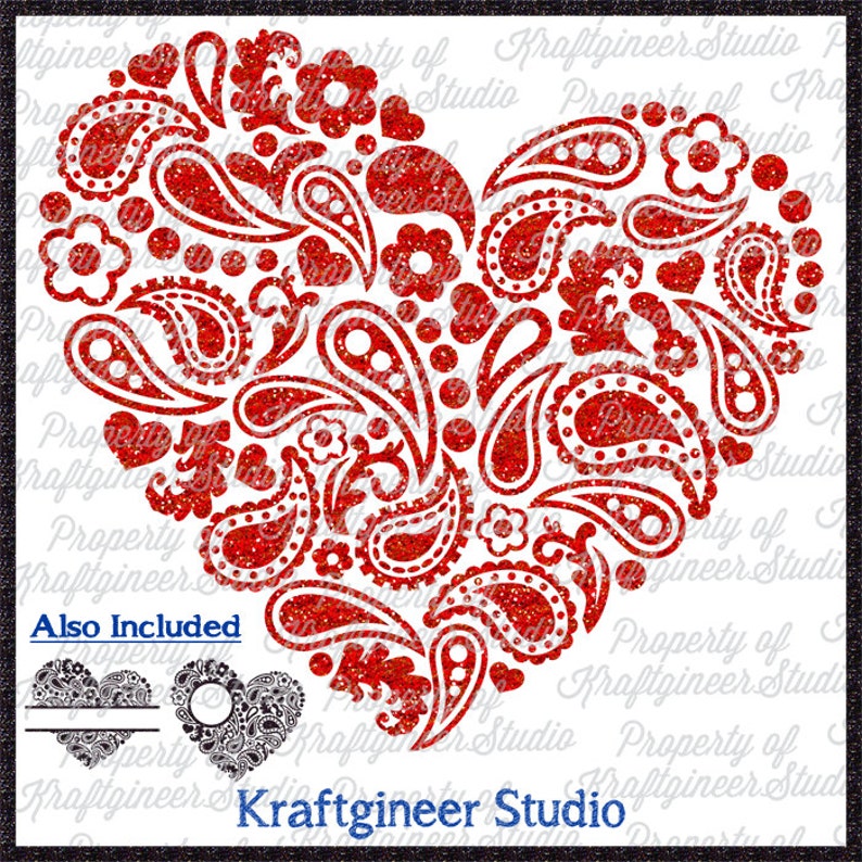 Download Paisley Heart SVG Love Heart SVG Monogram Heart svg Split | Etsy