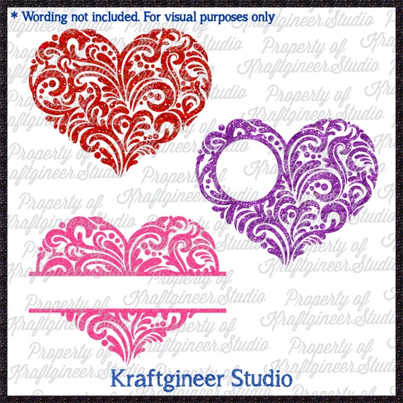 Filigree Heart Svg Love Heart Svg Monogram Heart Svg Split Etsy