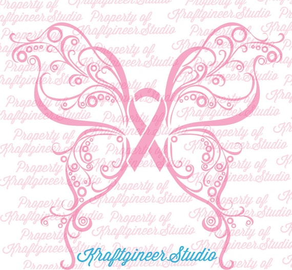 Download Swirly Butterfly Cancer For A Cause Ribbon Svg Dxf Cut File Etsy