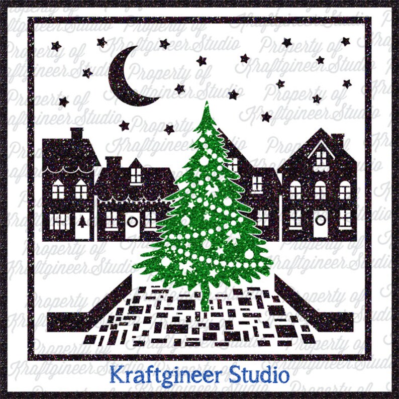 Download Town Xmas Tree Scene svg Winter Scene svg Christmas Scene SVG | Etsy