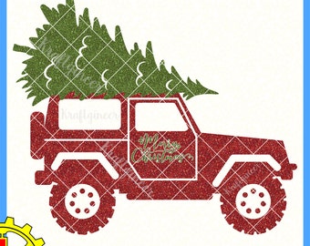 Christmas Tree SUV Merry Christmas Red Truck svg cut file for Cricut Silhouette Scan N Cut Commercial Use