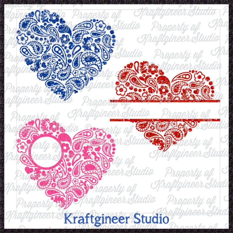 Paisley Heart SVG Love Heart SVG Monogram Heart svg Split ...