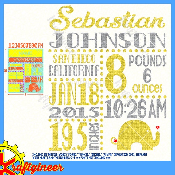 Download Diy Birth Stats Newborn Baby Statistics Name Weight Size Location Year Time Svg Dxf Cut File