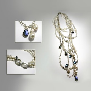 Moonlight Natural Pearls with Labradorite Multi-Layer Sterling Silver Necklace