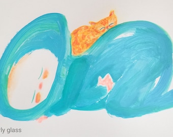 bambino sonnolento, onesie, gattino, arte vivaio, arredamento della parete, illustrazione per bambini, regalo doccia, gattino, simpatico regalo bambino