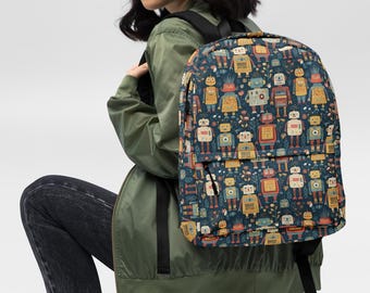 Retro 70s Robot Backpack: Vintage Style School Bag