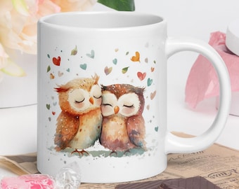 Watercolor Owl Coffee Mug, Romantic Bird Lover Gift