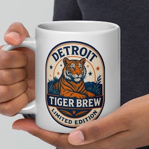 Detroit Tiger Coffee Mug: Vintage Beer Label Art, Michigan Pride