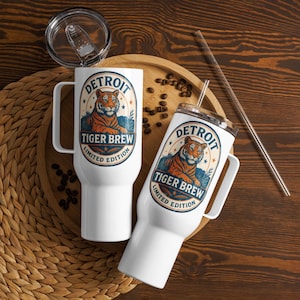 Detroit Tigers Travel Mug: Retro Beer Label Art, Michigan Gift