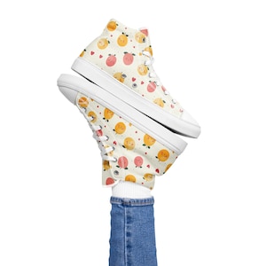 Kawaii Citrus Print High Top Sneakers: Lemon & Orange Women&#39;s Shoes