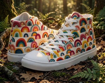 Boho Rainbow Women’s High Top Canvas Shoes