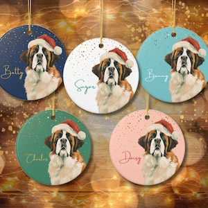 Adorno de San Bernardo personalizado, perro y fondo personalizados, regalo para amantes de las mascotas