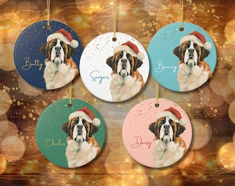 Personalized Saint Bernard Ornament, Custom Dog & Background Colors, Pet Lover Gift
