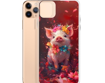 Blommigt Grisprinsessa Genomskinligt iPhone-skal: Nyckfullt bondgårdsdjursfodral