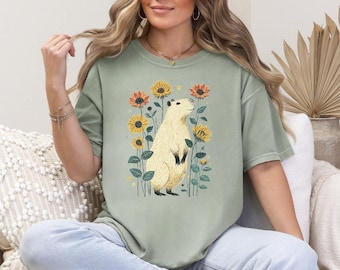 Maglietta Comfort Colors Capybara Sunflower / Maglietta Nature Wildlife